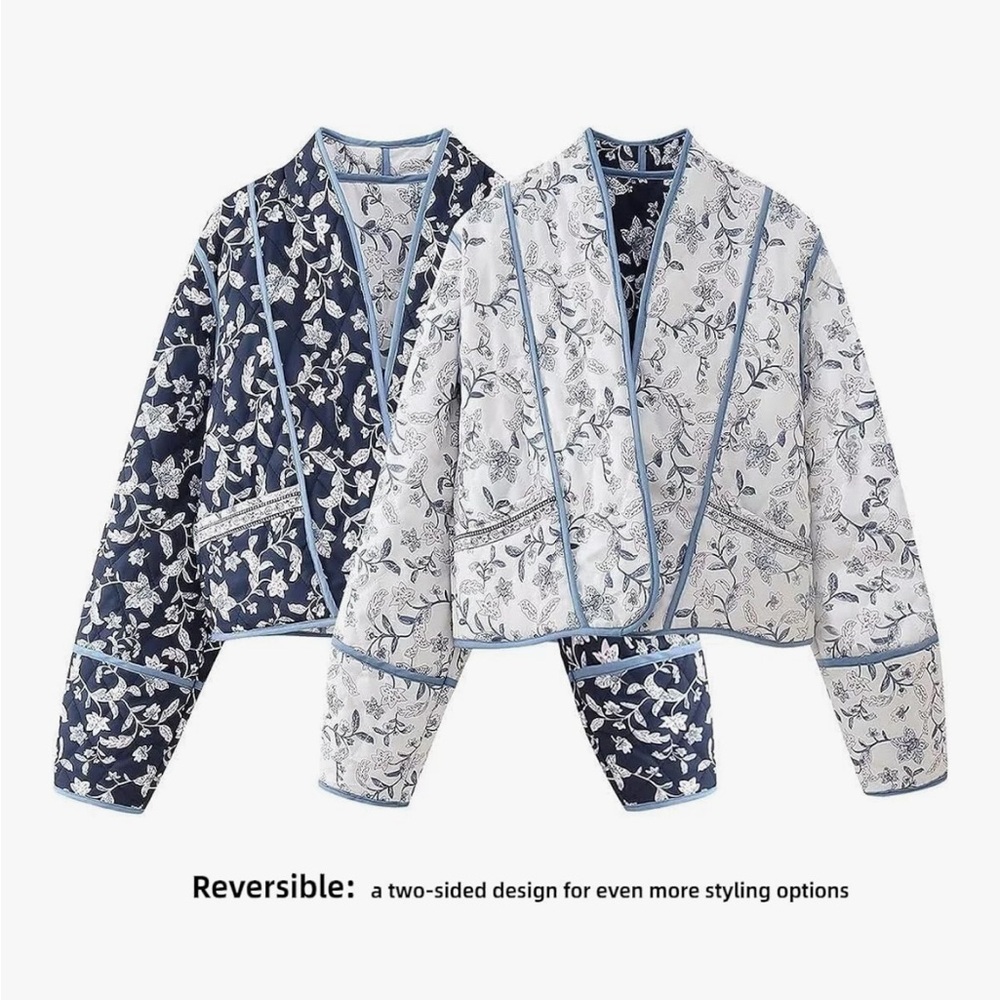 Amazon Print Puffer Jacket - Navy Blue and White - Picture 2 of 4
